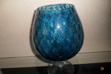Grosser Pokal   Glas  blau  mit Fuss