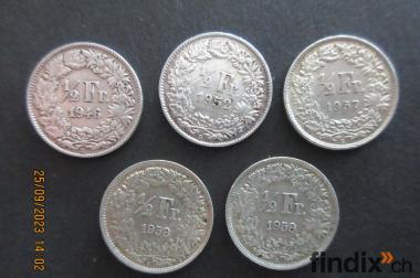 1/2 Franken Münzen Silber