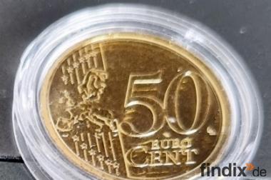 50 Euro-Cent-Münze vergoldet mit 24K-Goldauflage