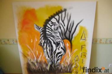 Gemälde Acryl auf Leinwand "Grasendes Zebra"