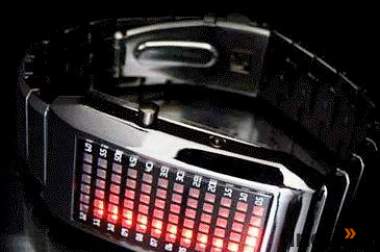 LED Armbanduhr NEU dunkelsilber mit roter LED Balken 