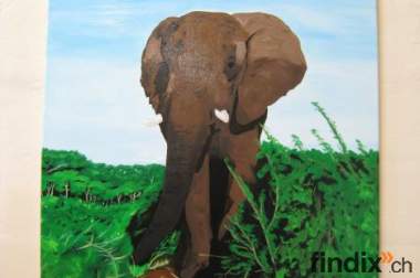 Neu Ölgemälde 2009 Elefant