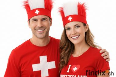 Schweiz Stirnband Perücke Rot Weiss CH Flagge 