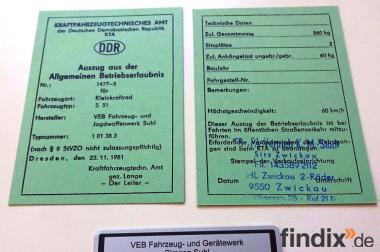 Simson S 51 N, S51N, Blanko Betriebserlaubnis BE ABE 