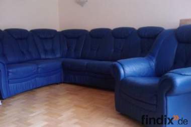 Sofa Rundecke Blau mit Sessel und Schlaffunktion!!!