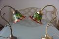 Tischlampe Messing poliert Glasschirm im Tiffany Stil